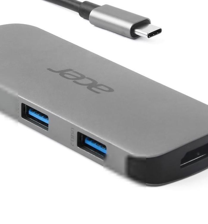 Хаб Acer 7in1 USB-С > 3xUSB-A3.2/HDMI/USB-C/PD/SD, 0.15м, сірий