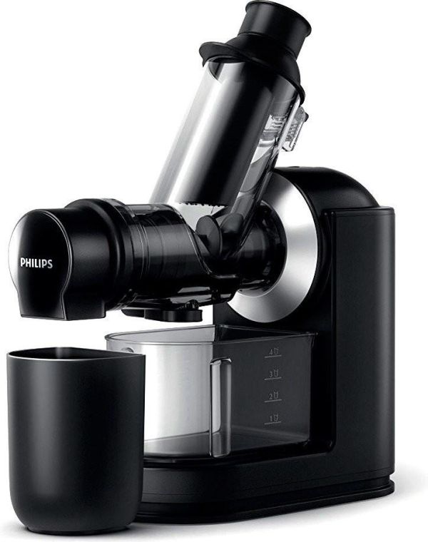 Соковитискач Philips Viva Collection шнековий 150Вт, чаша-1л, жмих-0.75л, пластик, чорний