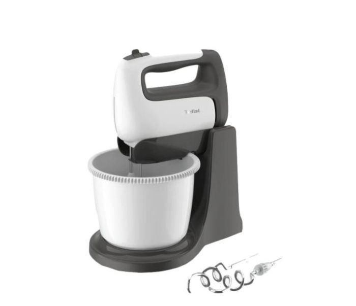 Міксер Tefal стаціонарний  Prep'Mix+ Standbowl 500Вт, насадки-4, чаша-пластик, 2.5л, турборежим, біло-сірий