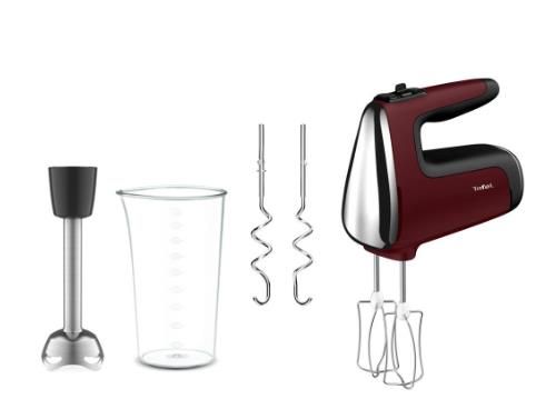 Міксер Tefal ручний Powermix Silence 600Вт, насадки-4, турборежим, бордовий