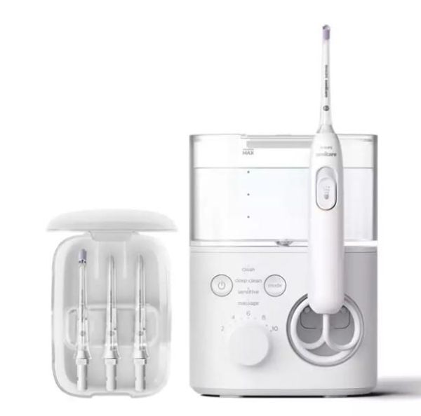 Іригатор Philips стаціонарний Sonicare Philips Sonicare Power Flosser 7000, чаша 600 мл, від мережі , чохол, 4 насадки , білий