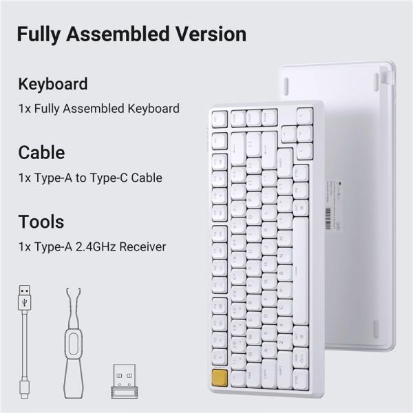 Клавіатура механічна Keychron J1 82Key, K pro Banana, WL/BT/USB-A, QMK, Hot-swap, EN/UKR, RGB, білий