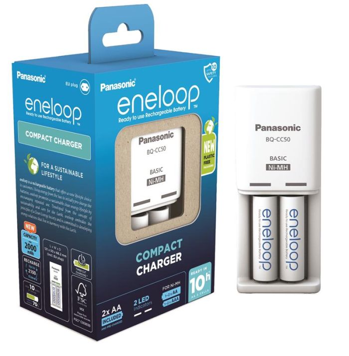 Зарядний пристрій Compact Charger+  Акумулятор Eneloop NI-MH  AA 2000 мАг, 2 шт.