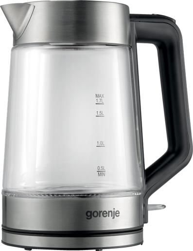 Електрочайник Gorenje 1.7л, 2,200 Вт, strix контроль, скло, нерж