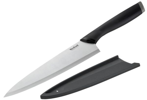 Кухонний ніж кухарський Tefal Comfort, 20см, з чохлом, нержавіюча сталь, пластик, чорний