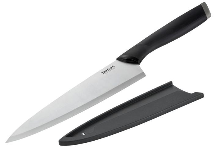 Кухонний ніж кухарський Tefal Comfort, 20см, з чохлом, нержавіюча сталь, пластик, чорний