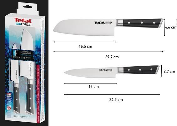 Набір ножів Tefal Ice Force, 2шт, нержавіюча сталь, пластик, чорний