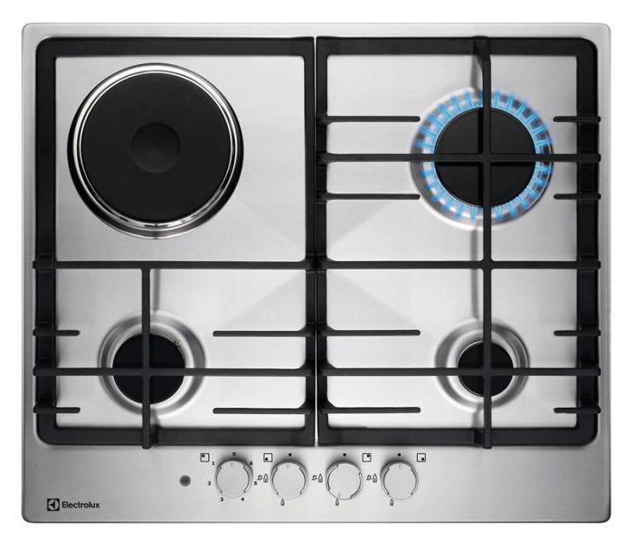 Варильна поверхня Electrolux комбінована (3 газ + 1 електро), 60см, чавун, нерж