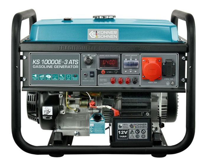 Генератор бензиновий Konner&Sohnen KS 10000E-3, 400В, 7.5кВт, 3 фази, АВР (ATS), електростартер, 89.2кг