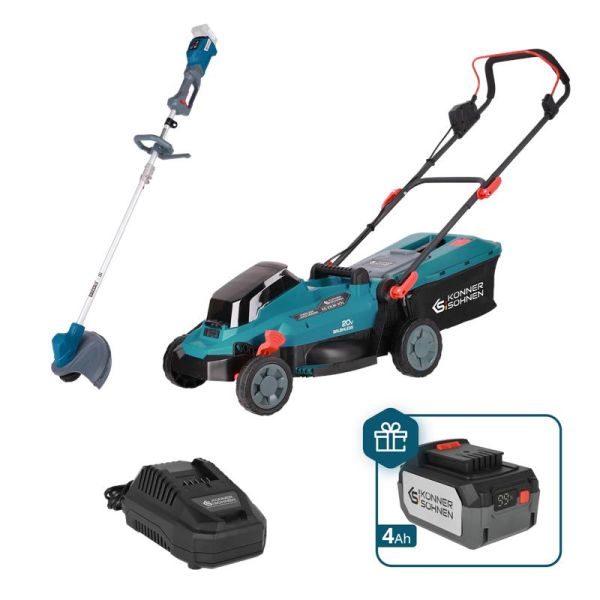 Набір із двох акумуляторних інструментів Konner&Sohnen KS 33LM-BCT20V-SET 20В газонокосарка KS 33LM-20V та тример садовий KS BCT-20V акб 1х4А·год ЗП 17.3кг
