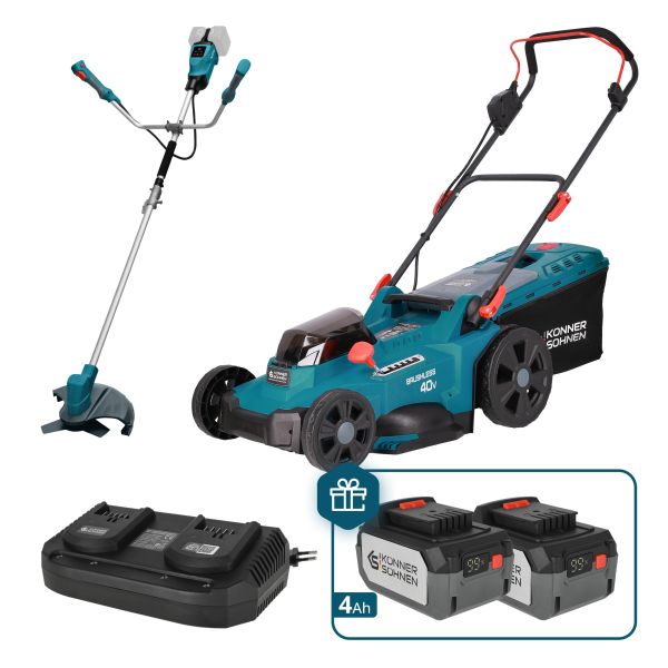 Набір із двох акумуляторних інструментів Konner&Sohnen KS 43LM-BCT40V-SET 40В(20+20В) газонокосарка KS 43LM-40V та тример садовий KS BCT-40V акб 2х4А·год ЗП