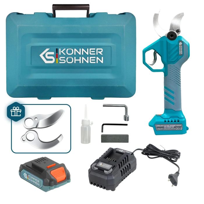Секатор акумуляторний Konner&Sohnen KS CPS20V-40 CASE 20В акб 1х2А·год d 20-40мм ЗП кейс 1.0кг