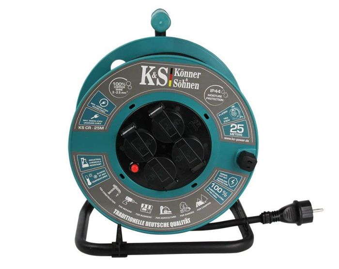 Подовжувач мережевий Konner&Sohnen KS CR-25M, 25м, 4xТипF, 16A, зелений