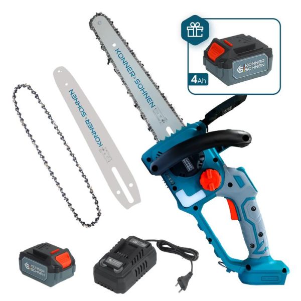 Пила ланцюгова акумуляторна Konner&Sohnen KS MCS20V-12 SET PLUS 20В акб 2х4А·год шина 30см ЗП 2.05кг