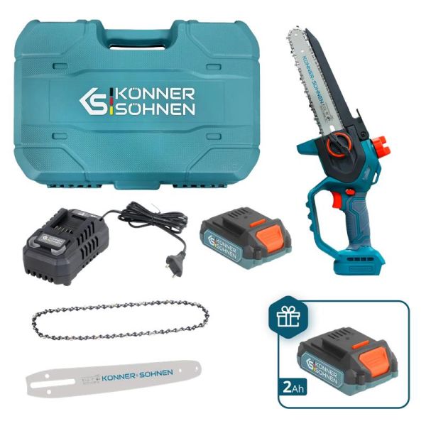 Пила ланцюгова акумуляторна Konner&Sohnen KS MCS20V-8 CASE PLUS 20В акб 2х2А·год шина 20см ЗП 1.45кг