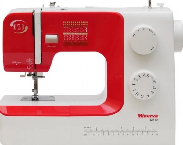 Швейна машина МINERVA M190, електромех., 70Вт, 19 шв.оп., петля напівавтомат, білий+червоний