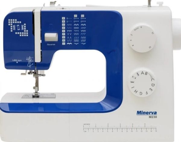 Швейна машина МINERVA M230, електромех., 70Вт, 28 шв.оп., петля напівавтомат, білий+синій