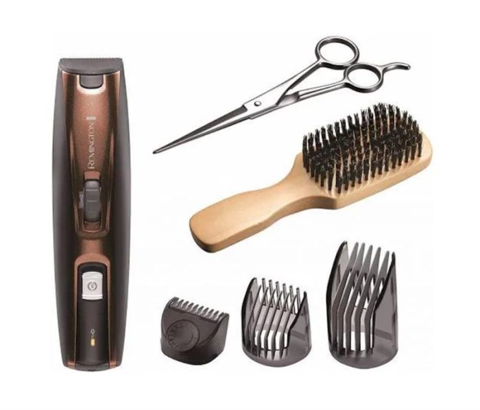 Тример Remington Beard Kit, для бороди і вусів, акум., насадок-2, ножиці, щітка у компл., титан.напил., коричневий
