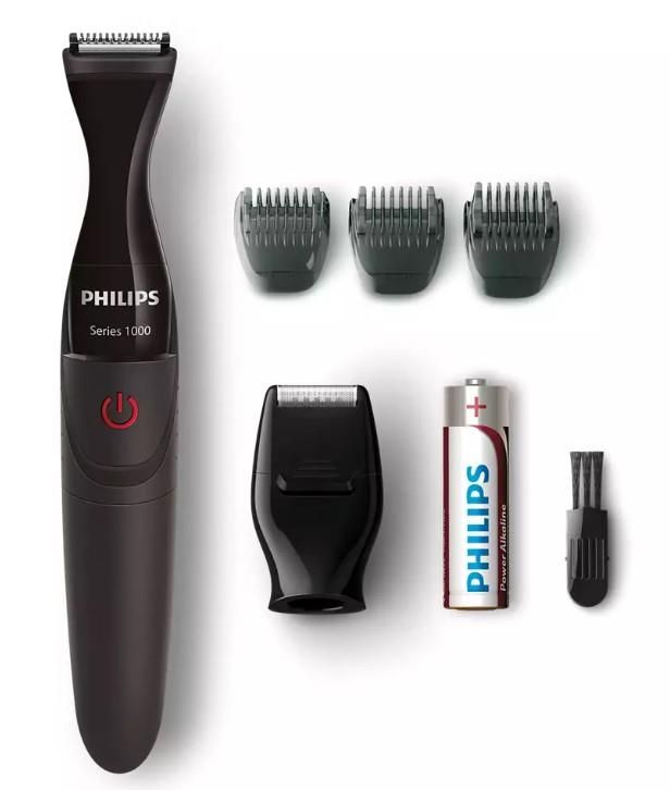 Тример Philips Multigroom series 1000, для бороди і вусів, 1хАА, насадок-4, сталь, чорний