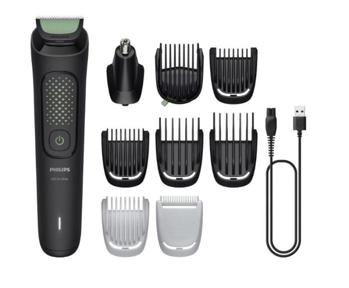 Тример Philips All-in-One Trimmer 3000 Series, для обличчя, голови, тіла, акум., насадок-9, сталь, чорний