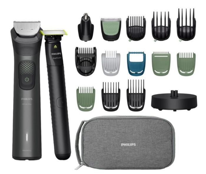 Тример Philips Series 9000, для обличчя, голови, тіла, акум., насадок-19, OneBlade в компл., сталь, сірий