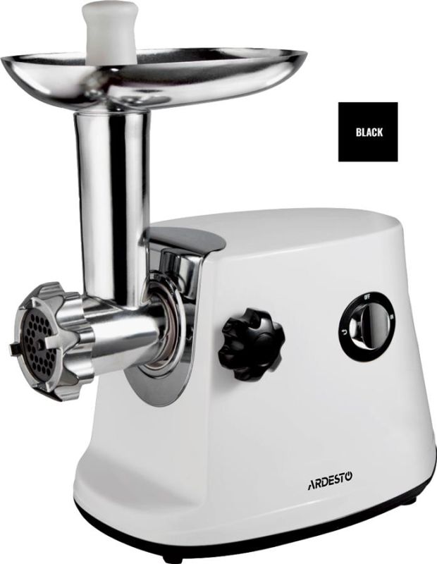 М'ясорубка ARDESTO, 1600Вт, 1.6кг/хв, 3 решітки, насадка для ковбас, кеббе, 3 терки, пластик, біло-сріблястий
