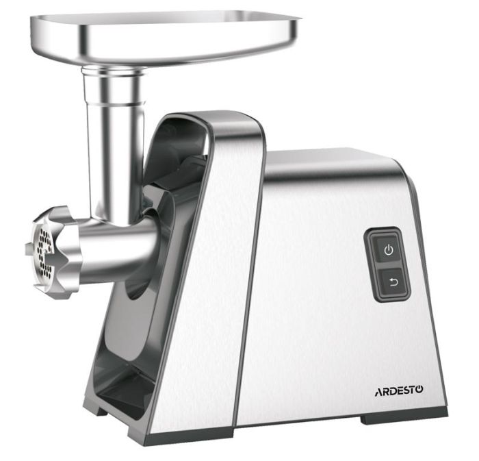 М'ясорубка ARDESTO, 2400Вт, 2.2кг/хв, 3 решітки, насадка для ковбас, кеббе, томатів, 4 терки, пластик, чорно-срібний