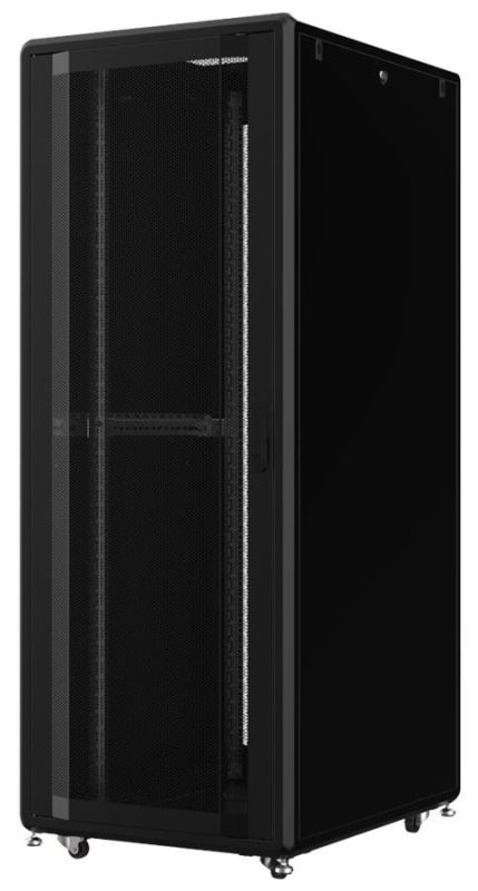 Шафа MIRSAN 19", 46U, GTS, перфорація 63%, 600x1200 мм, максимально 2000 кг, чорна