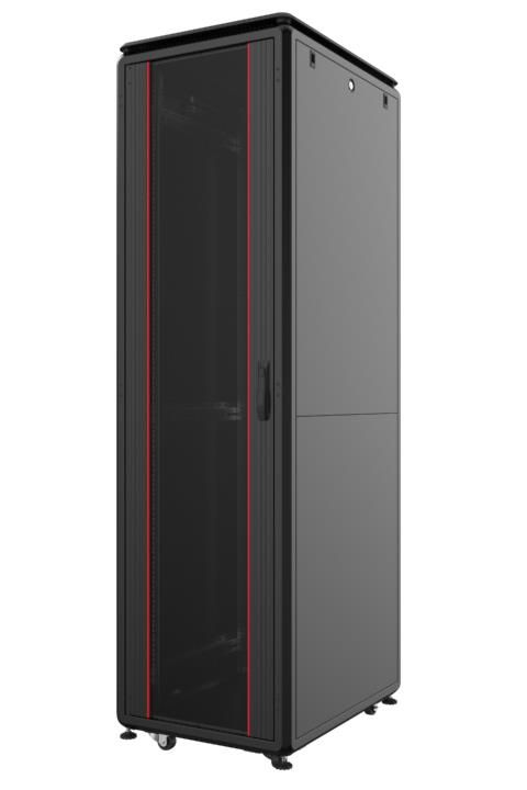 Шафа MIRSAN 19", 42U, GTV, скляні двері, 600x600 мм, максимально 2000 кг, чорна