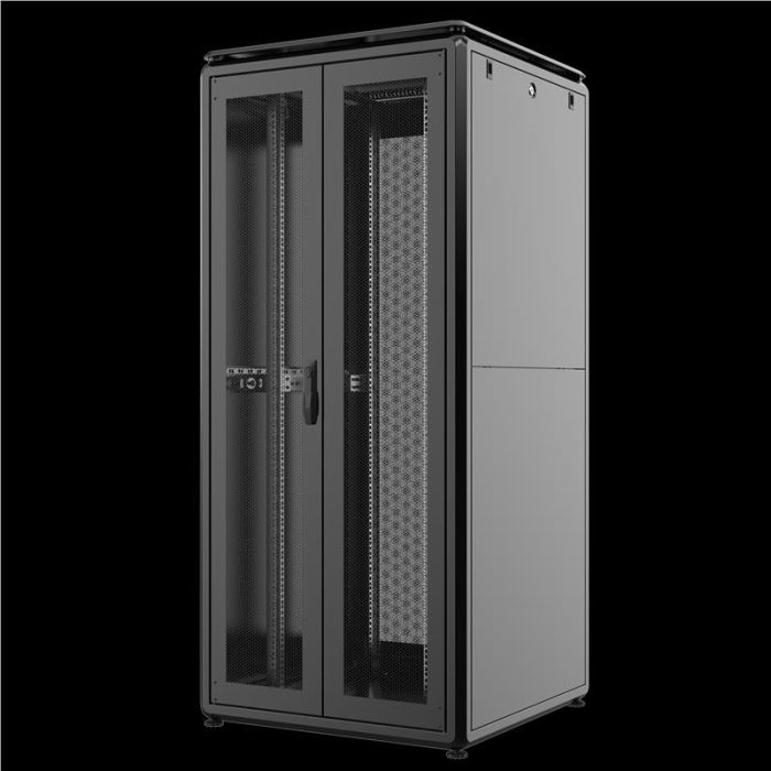 Шафа MIRSAN 19", 42U, GTV, скляні двері, 800x1000 мм, максимально 2000 кг, чорна