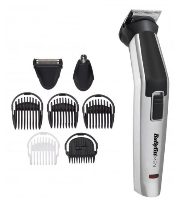 Набір для стрижки Babyliss, для бороди, вусів, голови, носа і тіла, акум., вібраційний мотор, насадок-8, чохол, сталь, сірий