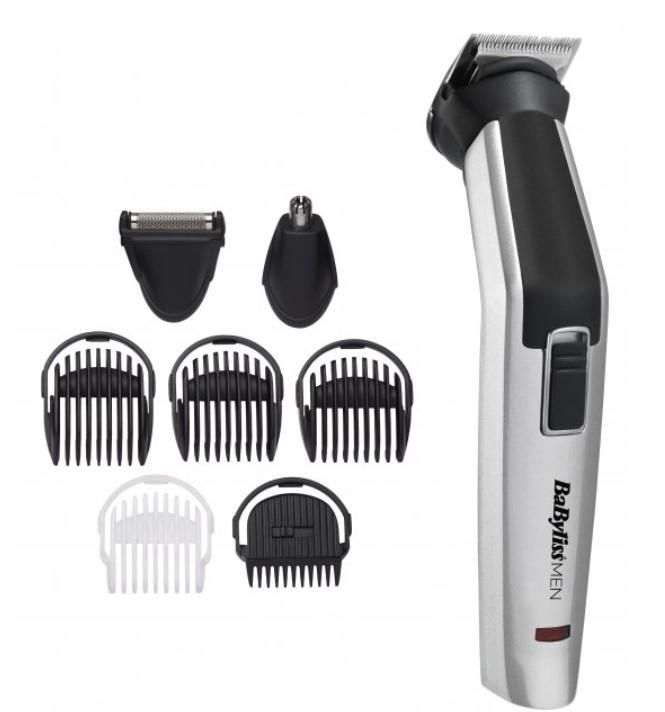 Набір для стрижки Babyliss, для бороди, вусів, голови, носа і тіла, акум., вібраційний мотор, насадок-8, чохол, сталь, сірий
