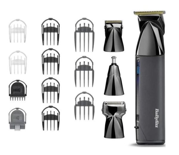 Набір для стрижки Babyliss Super-X Metal Black Edition, для голови, вусів, бороди,носа і тіла, акум., насадок-15, сумка для зберігання, підставка, сталь, чорний
