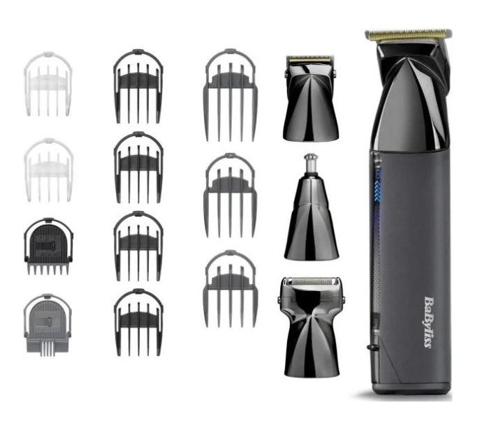 Набір для стрижки Babyliss Super-X Metal Black Edition, для голови, вусів, бороди,носа і тіла, акум., насадок-15, сумка для зберігання, підставка, сталь, чорний