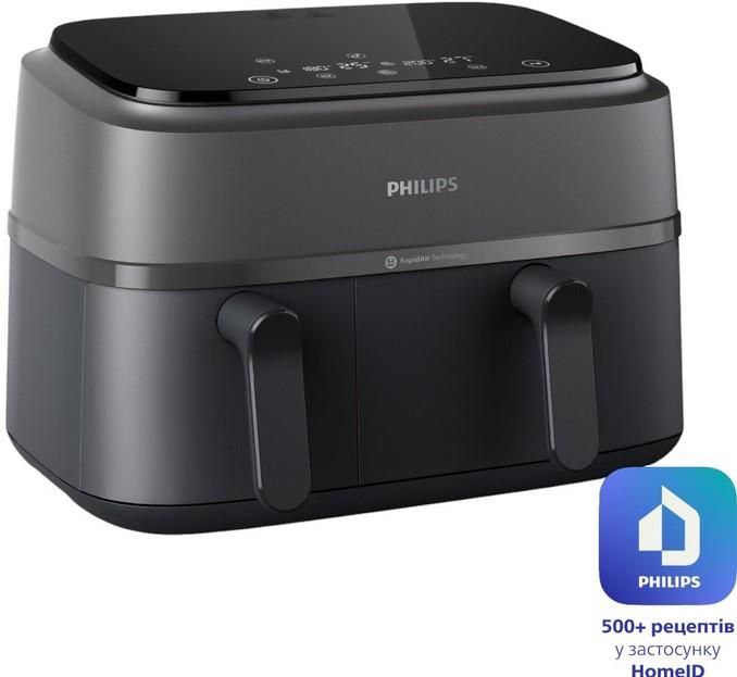 Мультипіч Philips Ovi Dual Series 3000 2750Вт, чаша-6+3л, сенсорне управл., 2 контейнера,8 авто. Програм, пластик, чорний
