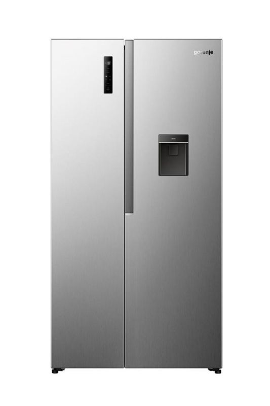 Холодильник SBS Gorenje, 179х62х91см, 2 двері, 344(197)л, А+, NF+, Інв., Зона св-ті, диспенсер, Зовн. Диспл, нерж