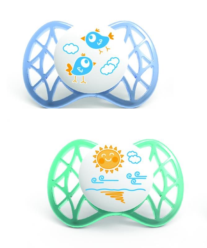 Пустушка Nuvita Air 0міс+, симетрична, 2шт, блакитний/зелений
