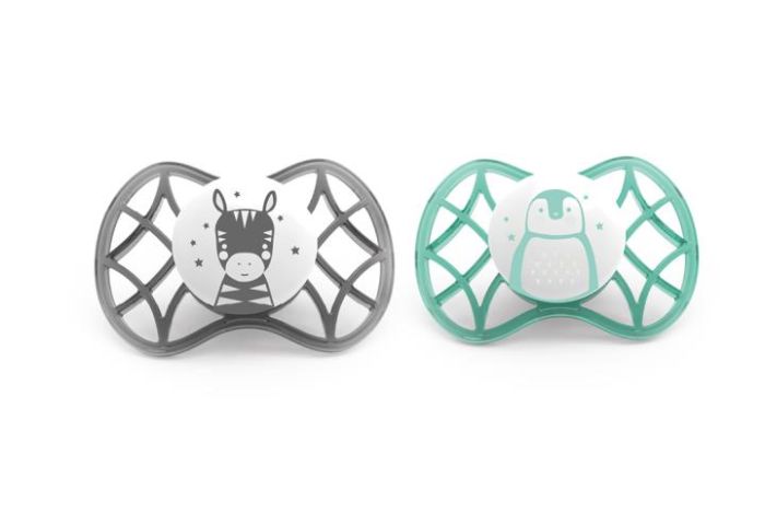 Пустушка Nuvita Air55 Explorer, 0міс+, ортодонтична, 2шт, зебра/пінгвін
