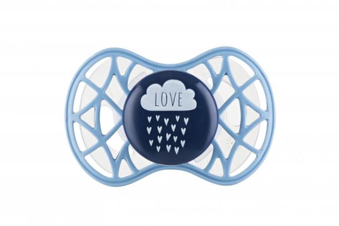 Пустушка Nuvita Air55 Cool 6міс+, ортодонтична, з ковпачком, LOVE синій