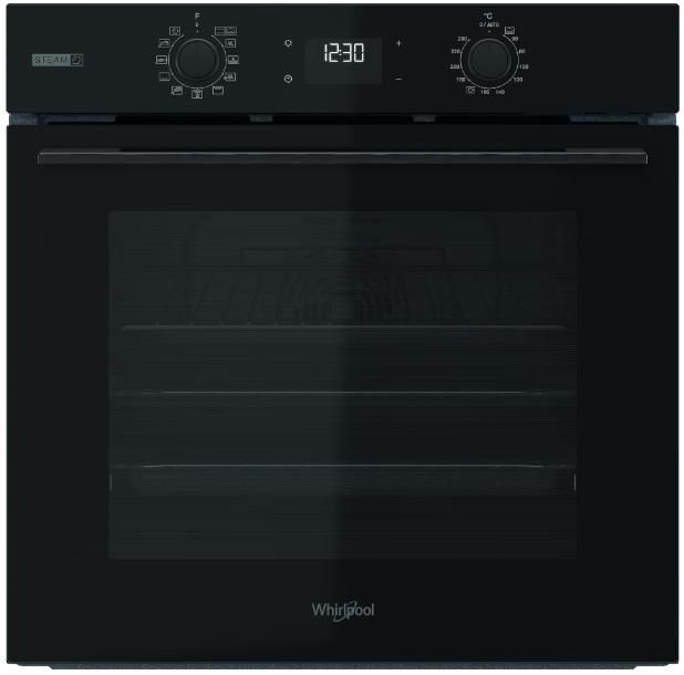 Духова шафа Whirlpool електрична, 71л, A+, дисплей, конвекція, телескопічні напрямні, пара, чорний