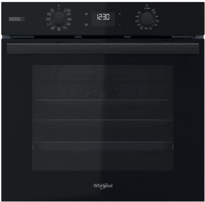 Духова шафа Whirlpool електрична, 71л, A+, дисплей, конвекція, телескопічні напрямні, пара, чорний
