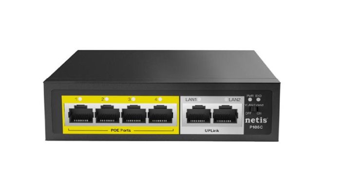 Комутатор Netis P106C v2 6xFE (4xPoE), 65Вт, Некерований
