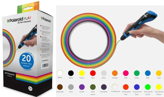 Картридж для 3D ручки Polaroid PLAY PLA, 1.75мм, нитка, 20шт, мікс