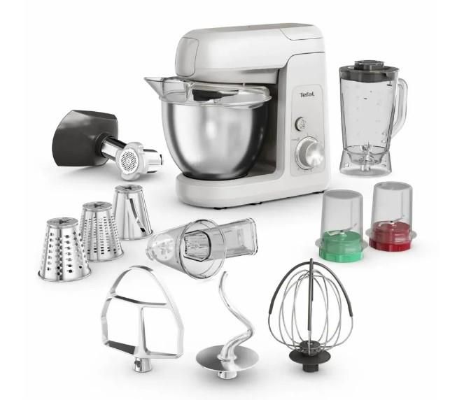 Кухонна машина Tefal Bake Partner 1100Вт, чаша-метал, корпус-пластик, насадок-8, білий