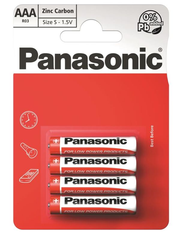 Батарейка Panasonic RED ZINC вугільно-цинкова AAA(R3) блістер, 4 шт.