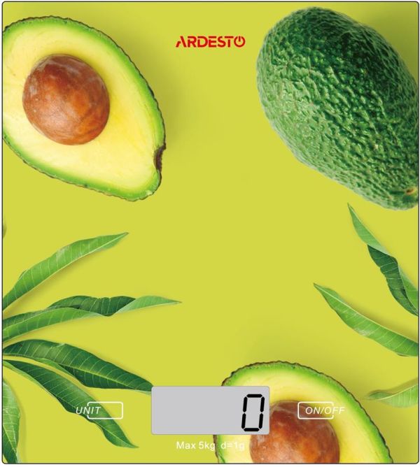Ваги ARDESTO кухонні Avocado, 5кг, AAAx2 в комплекті, скло, багатокольоровий