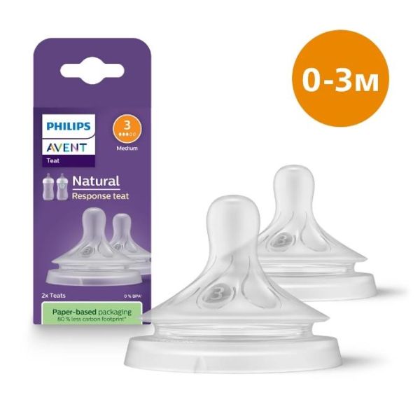 Соска Avent Natural 1міс+, Природний Потік, 2 шт Повільний Потік