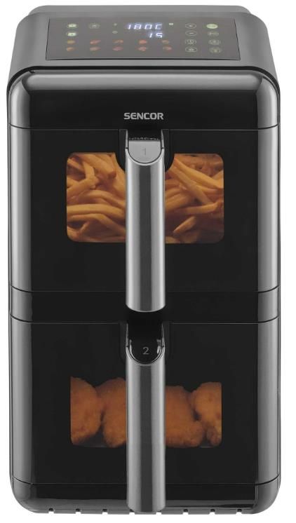 Мультипіч Sencor Dual Vita Fryer, 3000Вт, чаша-5.8+5.8л, сенсорне керув., 2 чаши, з віконцем, гриль, пластик, чорний