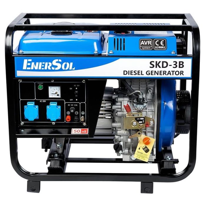 Генератор дизельний EnerSol SKD-3B, 230В, 2.8/3кВт, ручний стартер, 85кг
