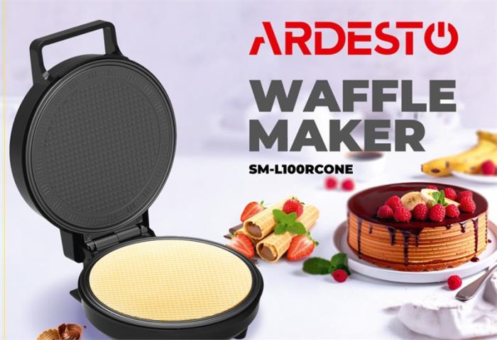 Вафельниця ARDESTO 1200Вт, тоненька вафля круглої форми, корпус-пластик, чорний